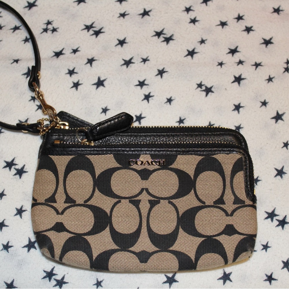 Coach Signature Black and Tan Wristlet
